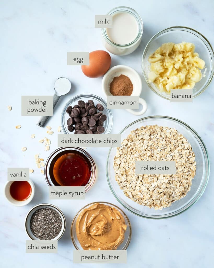 ingredients needed to make peanut butter baked oatmeal cups.