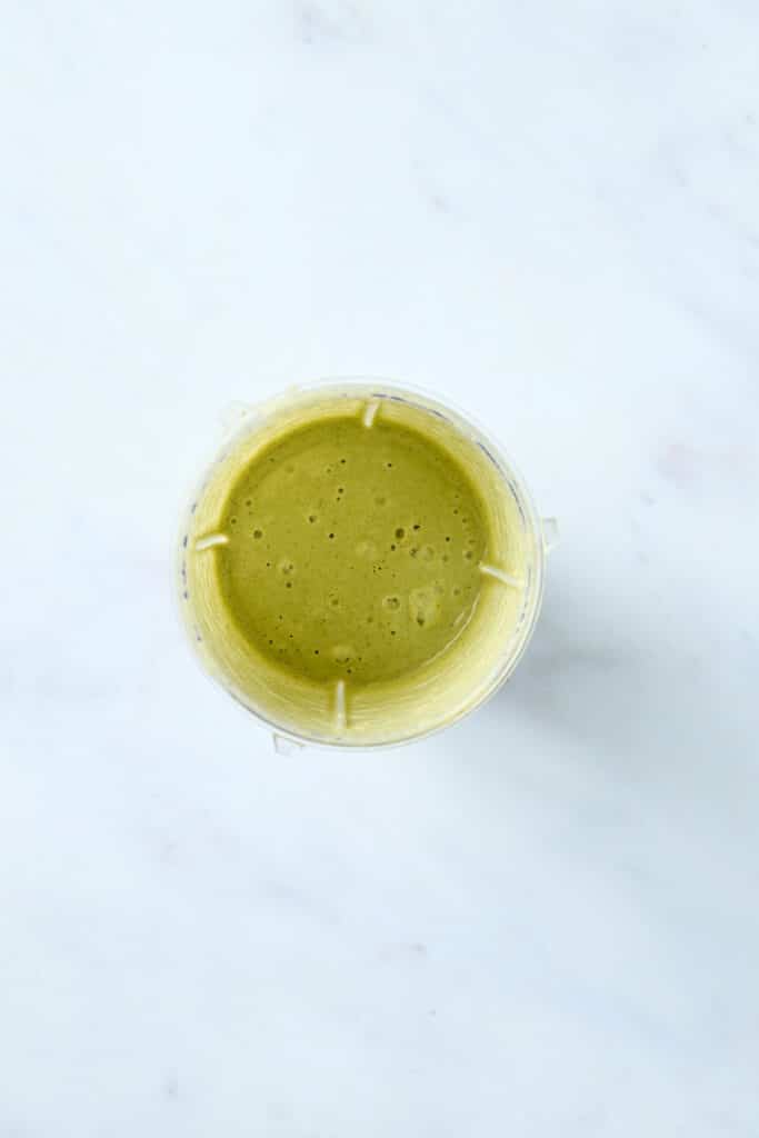 overhead view of blended avocado smoothie.