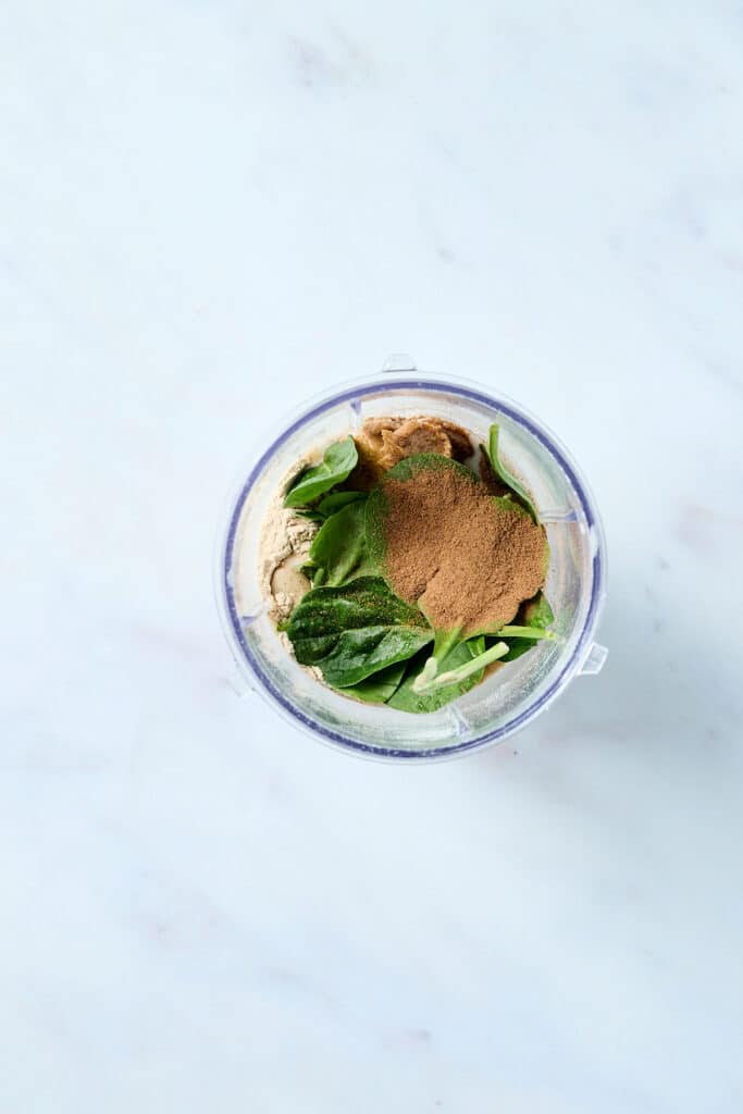 ingredients in a blender before blending.