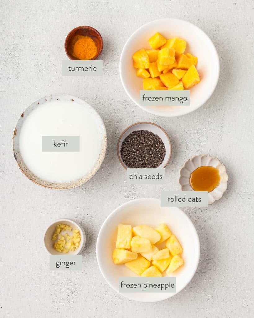 ingredients to make a mango kefir smoothie.