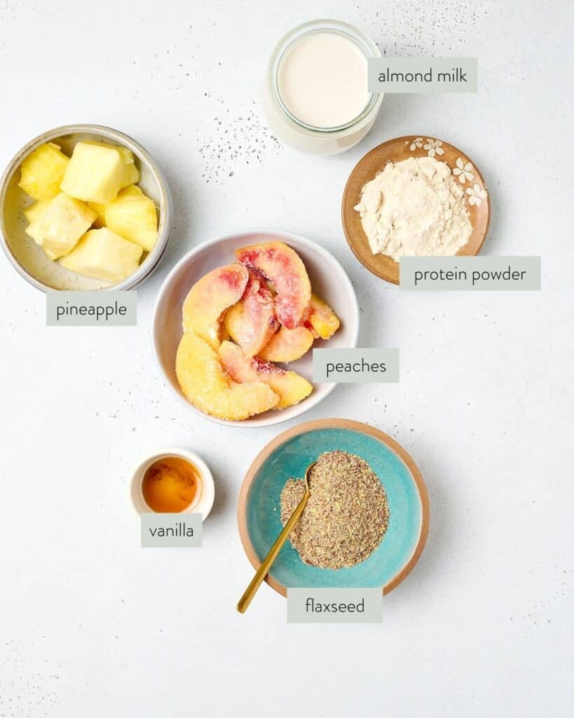 ingredients needed to make peach pineapple smoothies.
