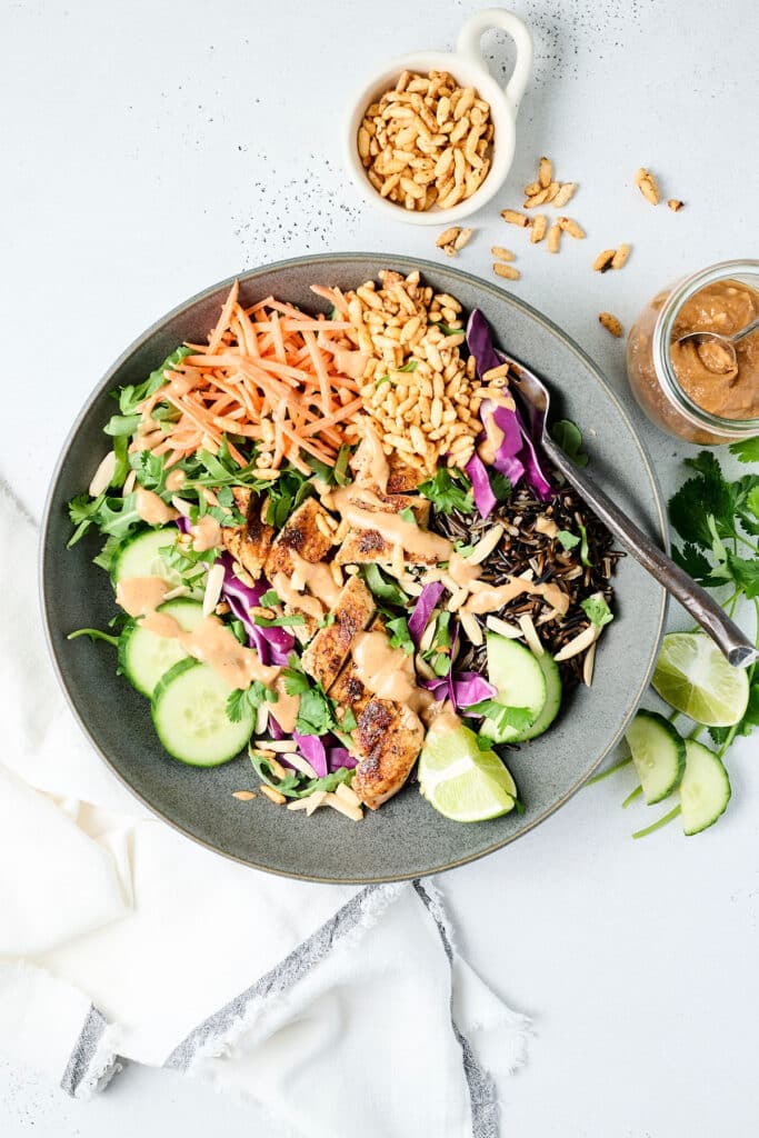 sweetgreen crispy rice bowl in a gray bowl.