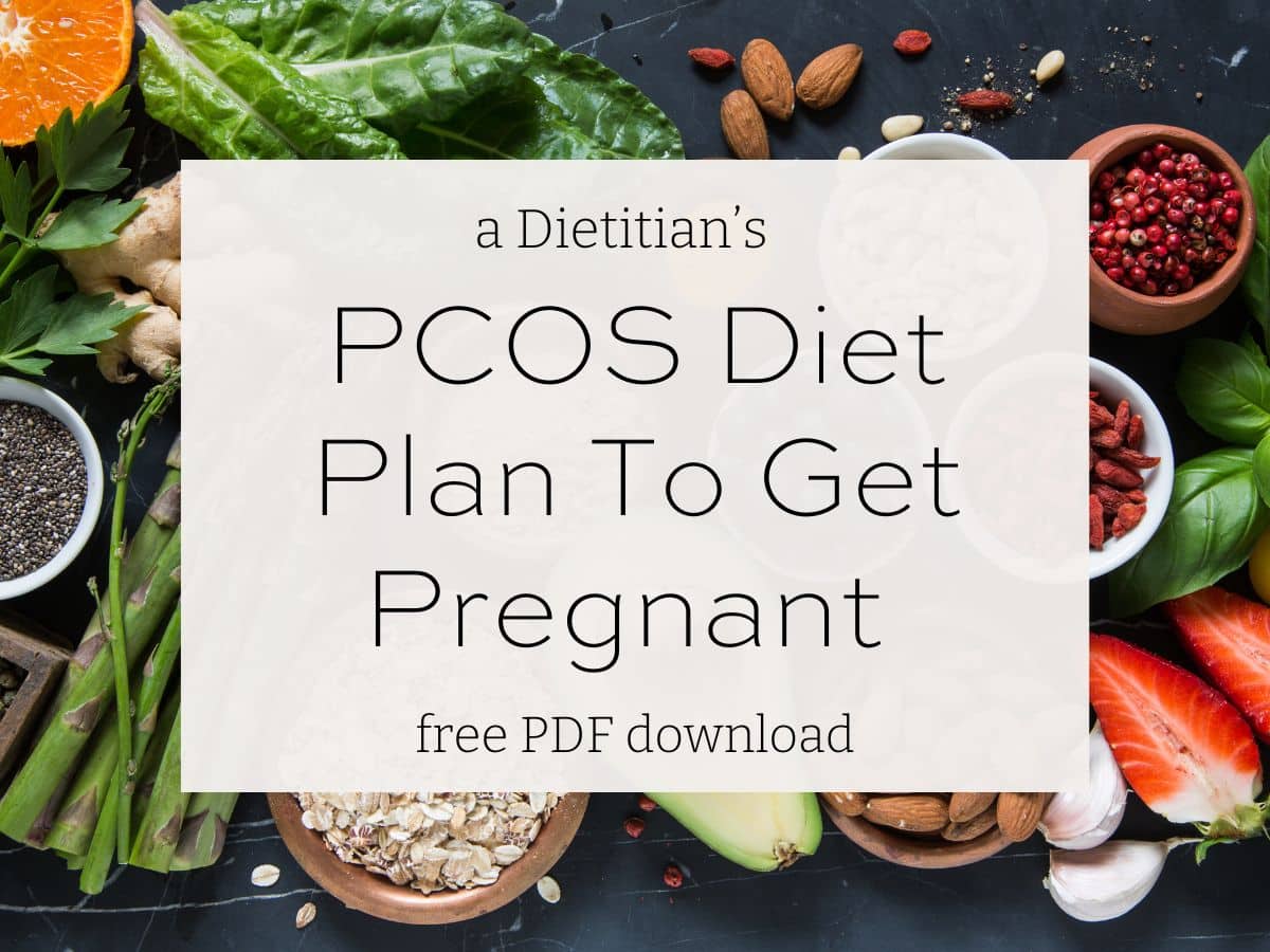 infographic for a pcos diet plan to get pregnant pdf that is available to download.