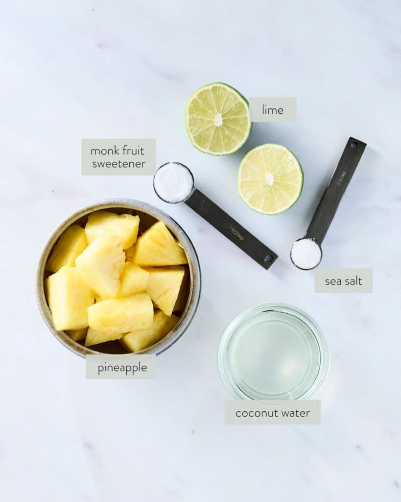 ingredients needed to make a pineapple cortisol mocktail recipe.