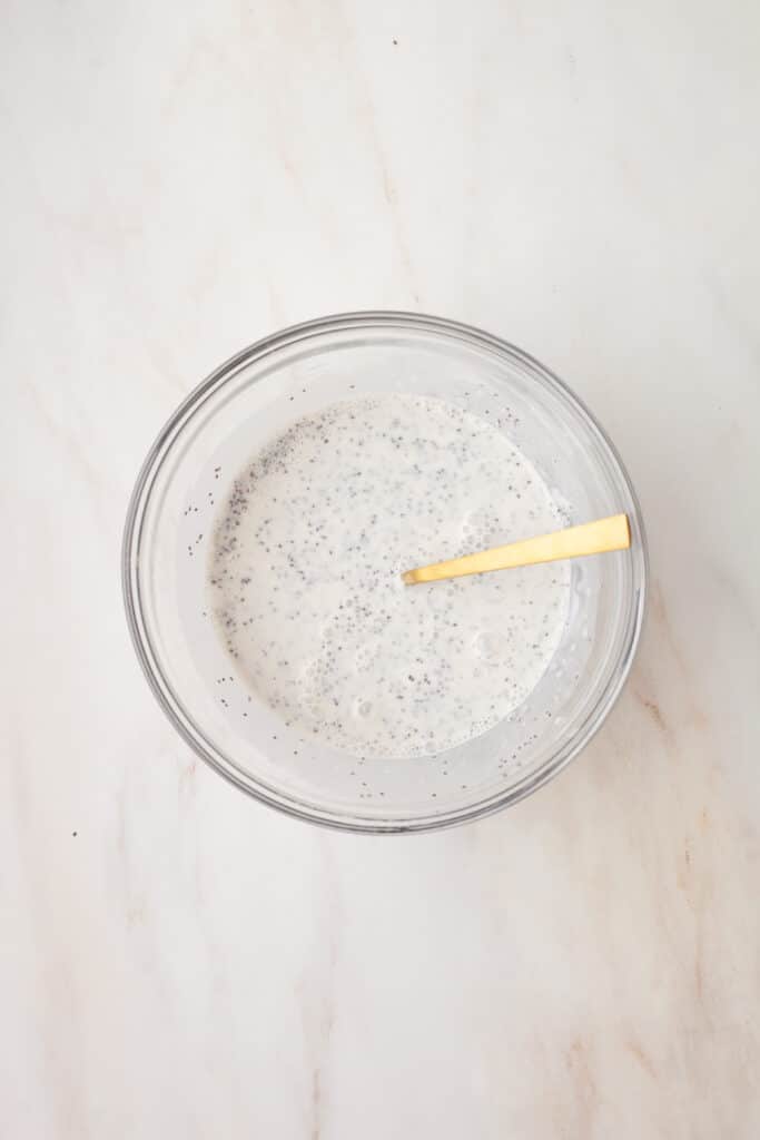 chia pudding in a bowl waiting to set.