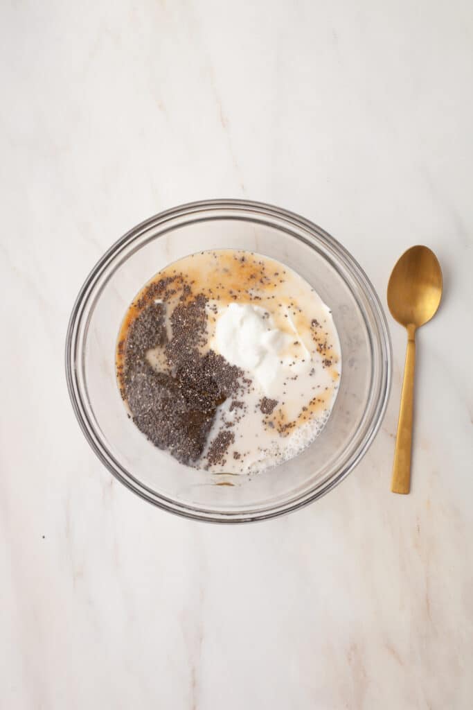 ingredients in glass bowl not mixed.