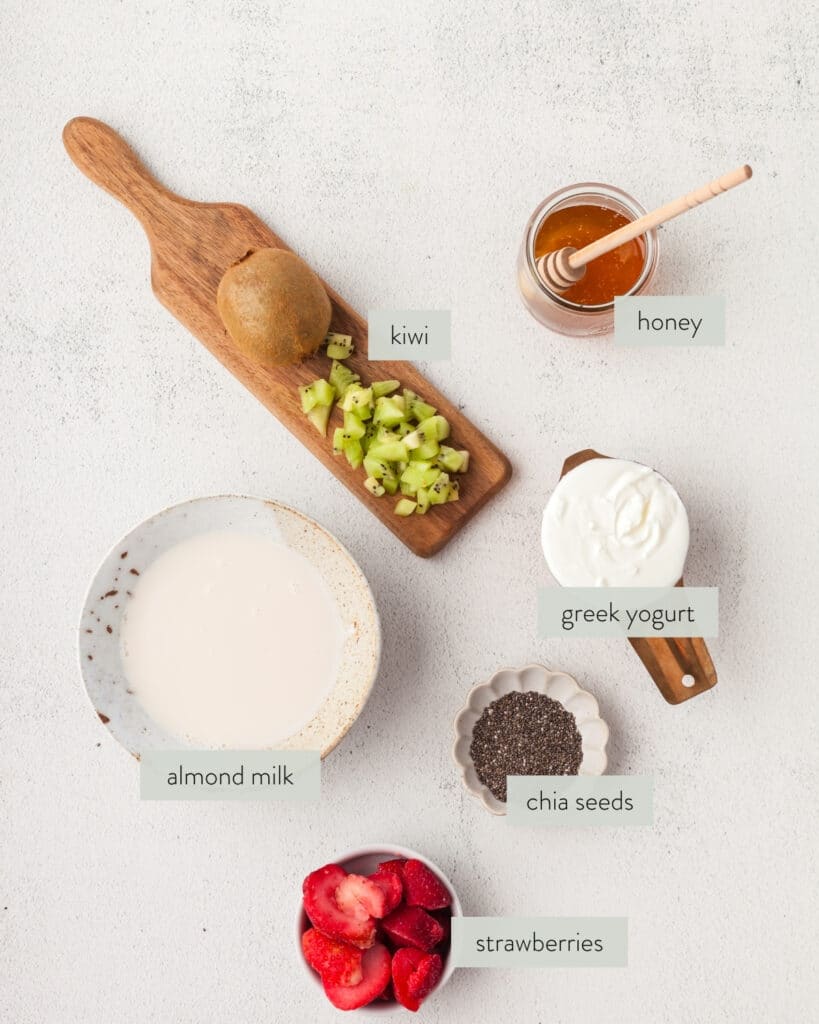 ingredients needed to make a kiwi quencher tropical smoothie cafe recipe.