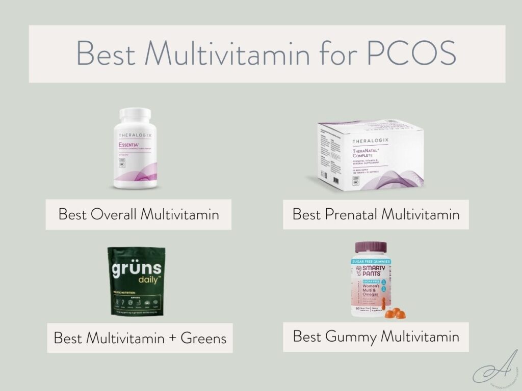 infographic with the best multivitamin for pcos options.
