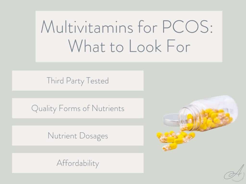 infographic on what to look for when choosing a multivitamin for pcos.