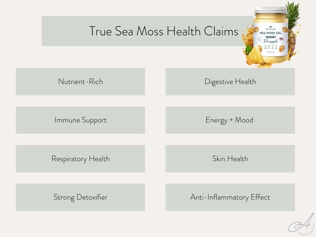 infographic on the health claims made by true sea moss.