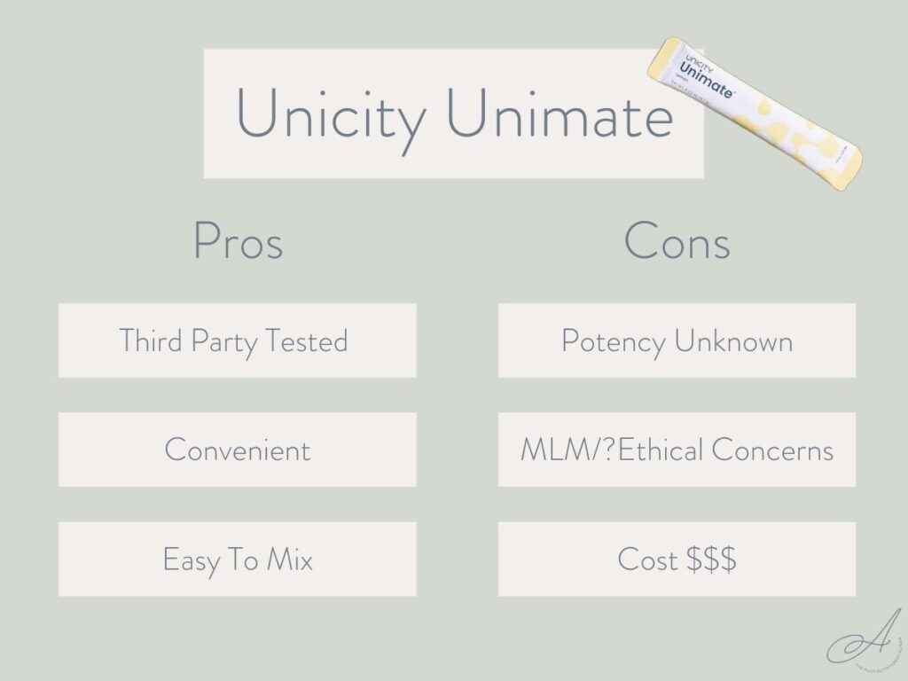 infographic on the pros and cons of unicity unimate.