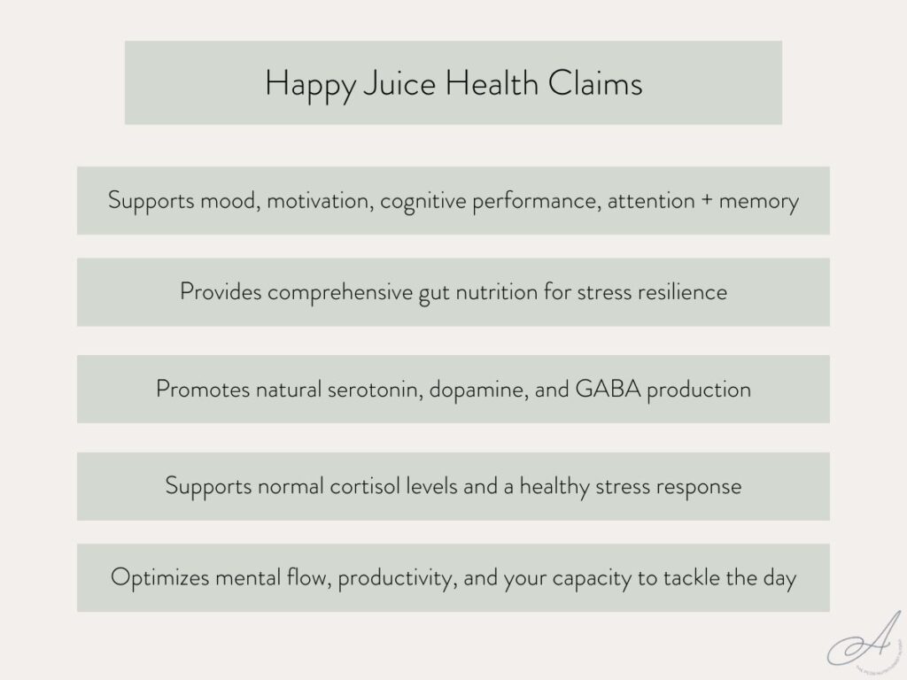infographic on amare happy juice health claims.