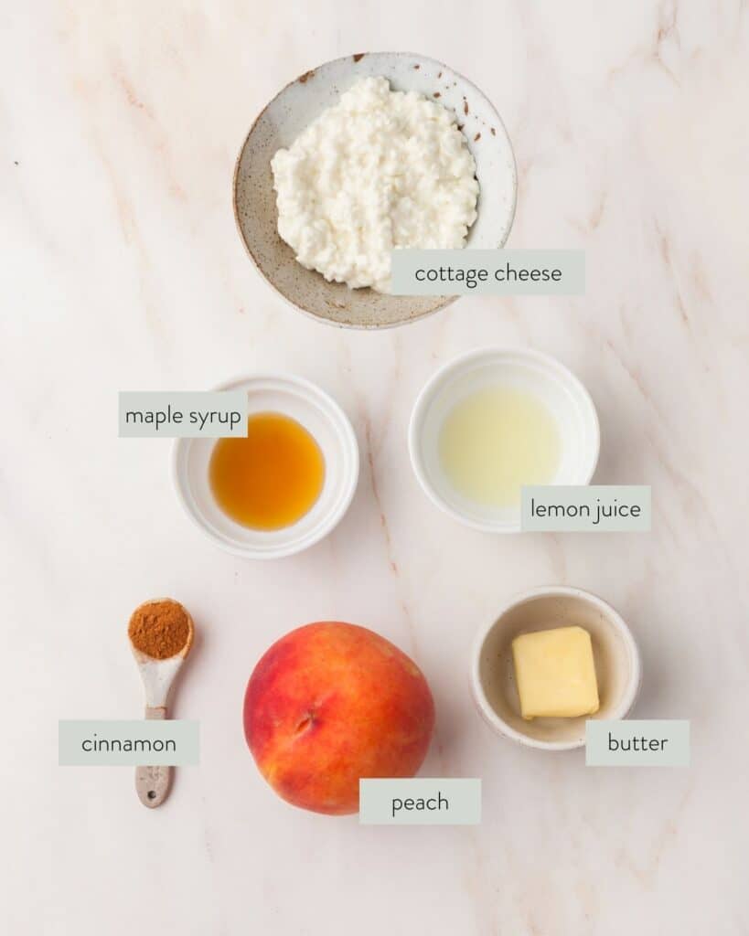 ingredients needed to make caramelized peaches and cottage cheese recipe.