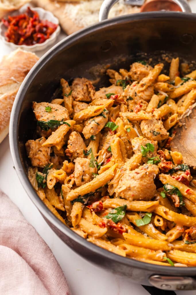 marry me chicken pasta recipe in a skillet.