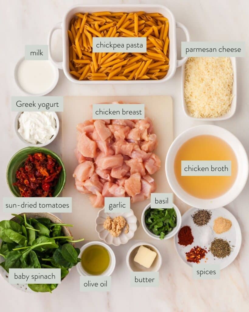 ingredients needed for marry me chicken pasta recipe.