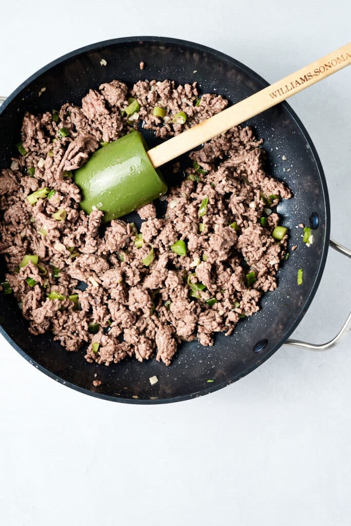 korean ground beef in a skillet.