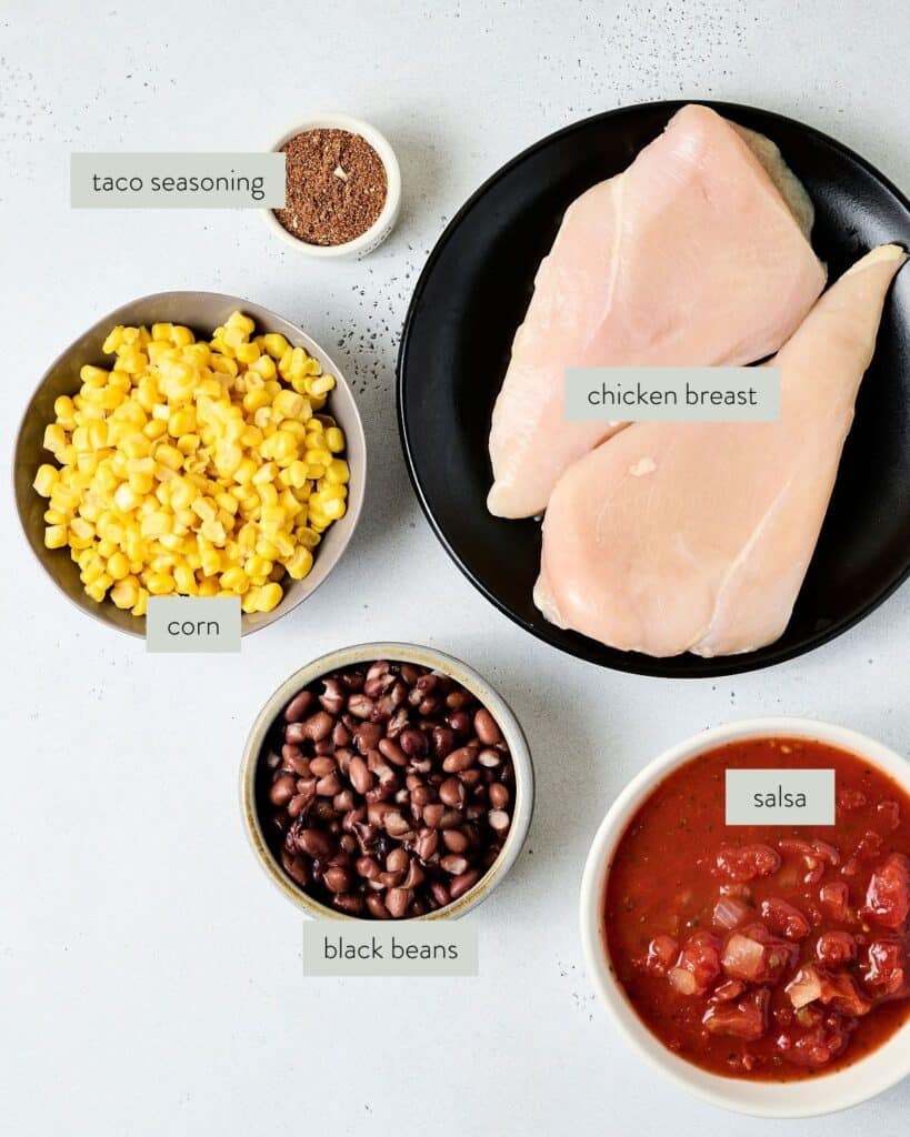 ingredients to make a southwest chicken crockpot recipe.
