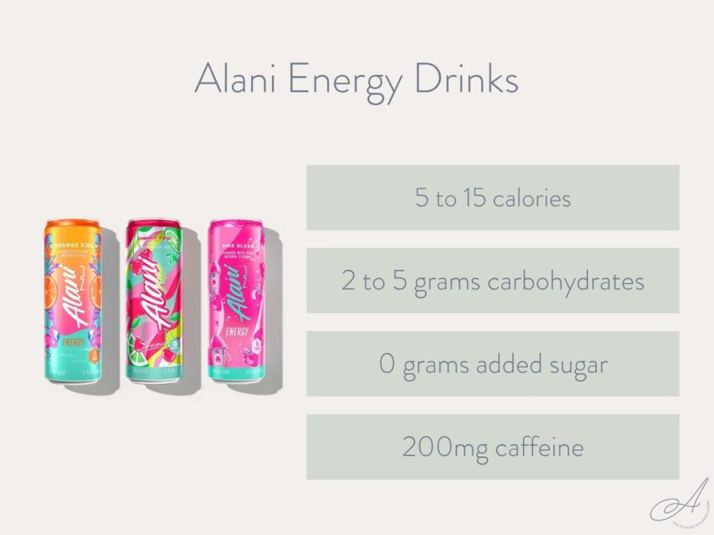 infographic listing the key highlights of alani nu energy drinks.
