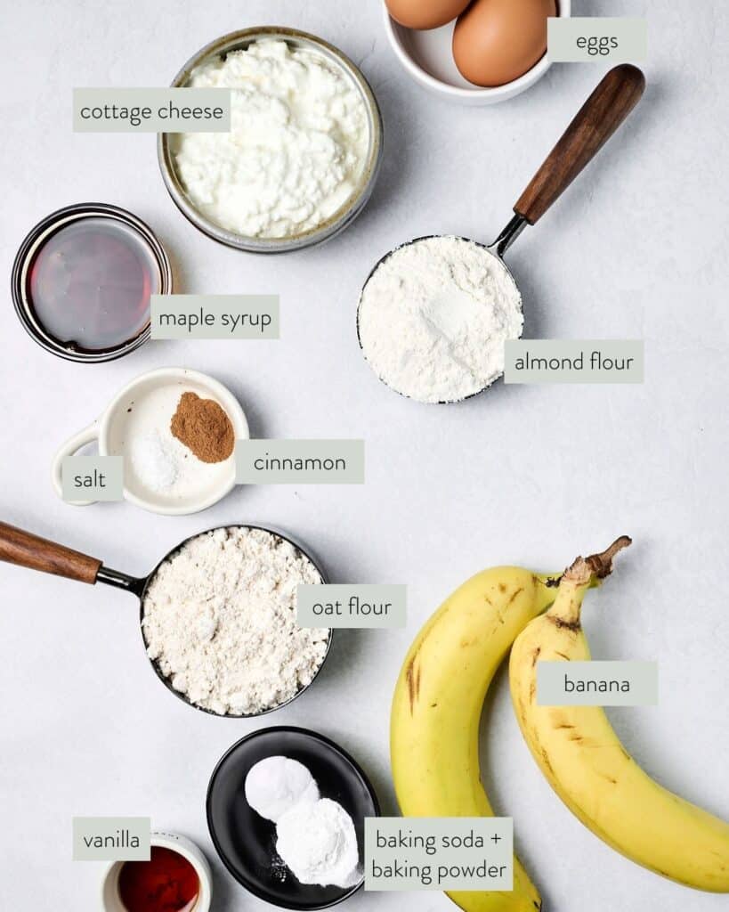 ingredients needed to make cottage cheese banana muffins.