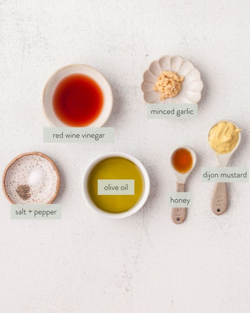 ingredients needed to make high protein pasta salad dressing.