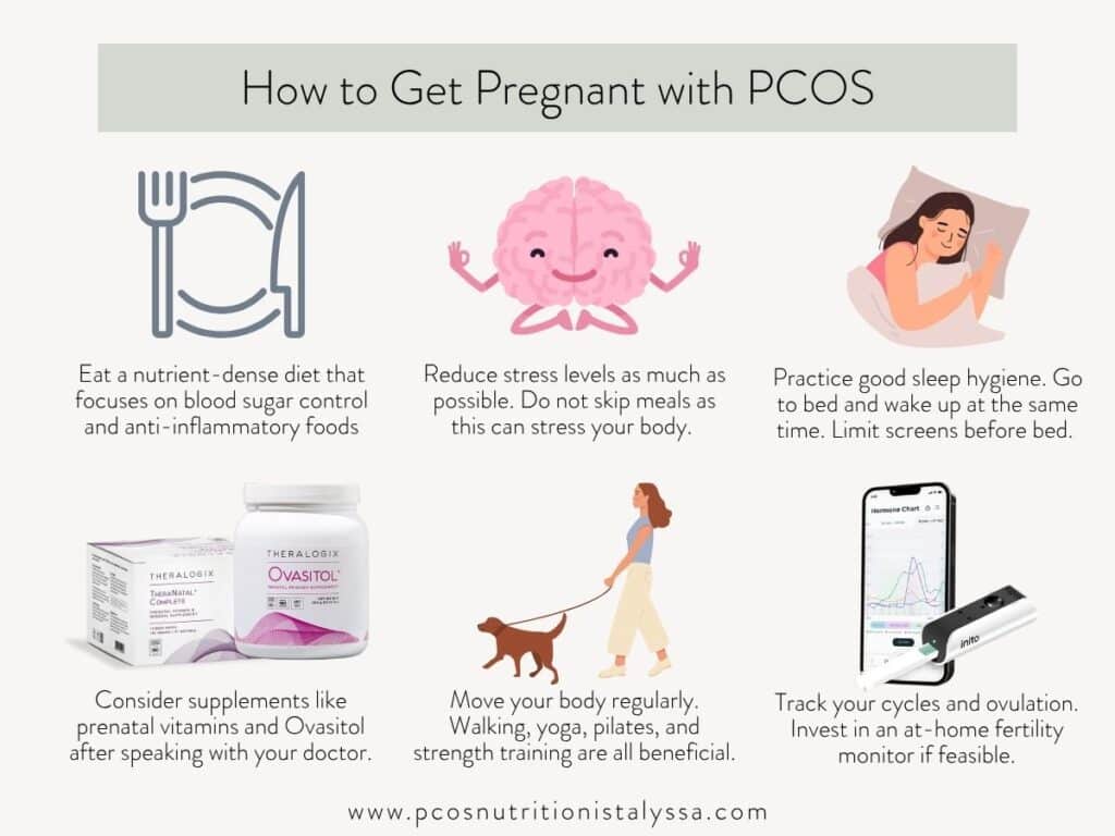 infographic outlining how to get pregnant with pcos naturally.