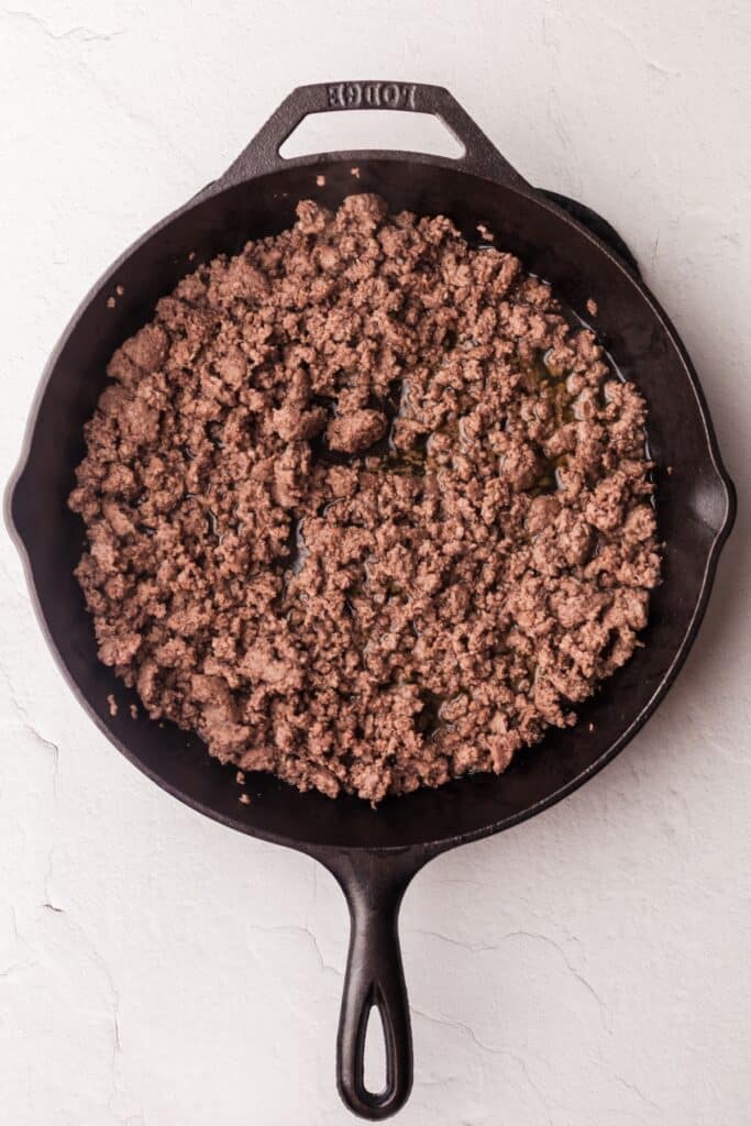 ground beef in a large cast iron skillet.