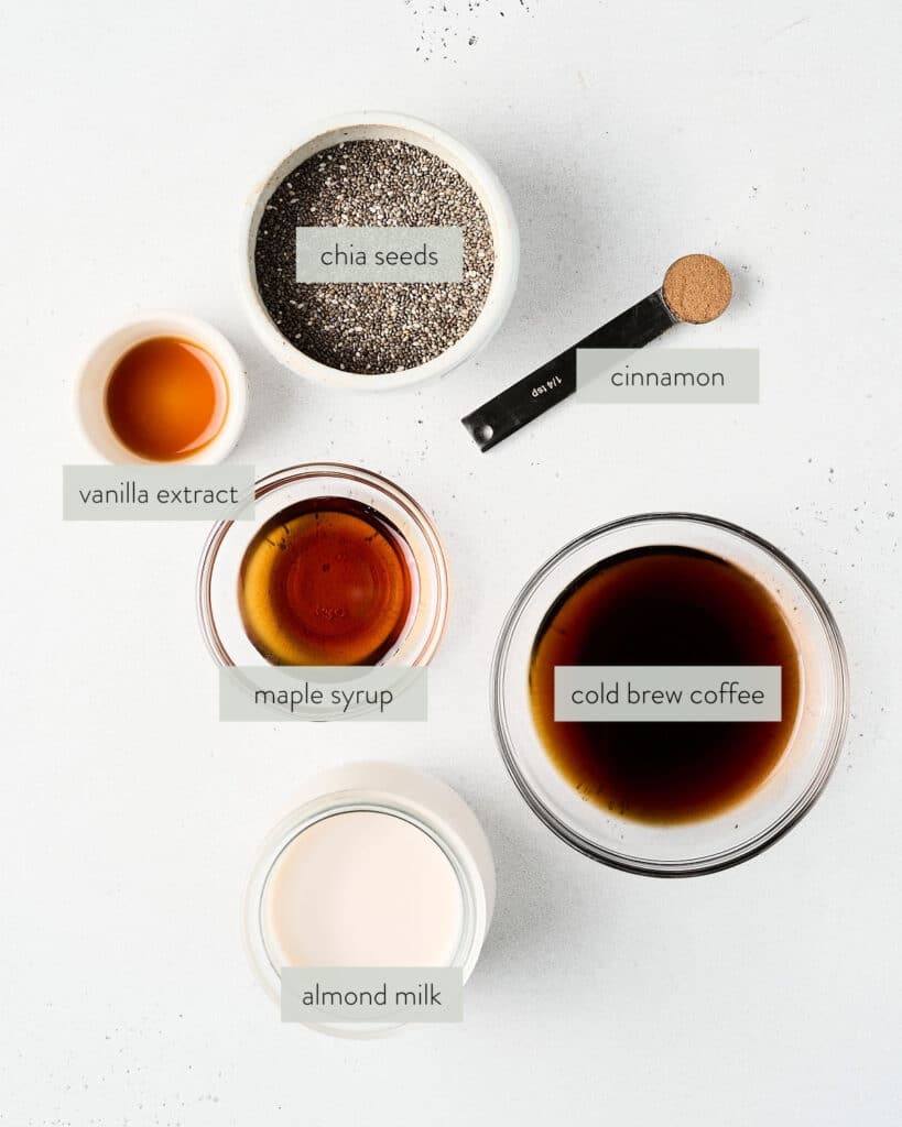 ingredients to make coffee chia pudding recipe.