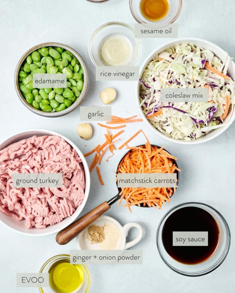 ingredients needed to make egg roll ground turkey bowls.