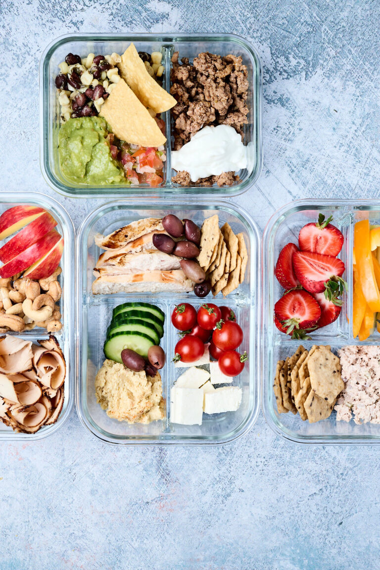 different adult lunchable ideas in glass containers.