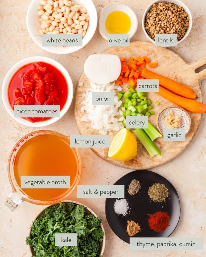 ingredients needed to make lentil white bean soup.