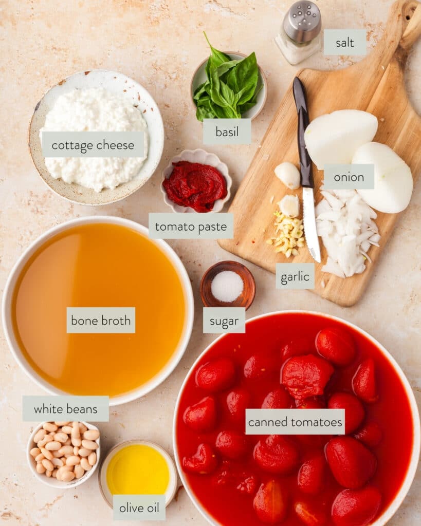 ingredients needed to make a high protein tomato soup.