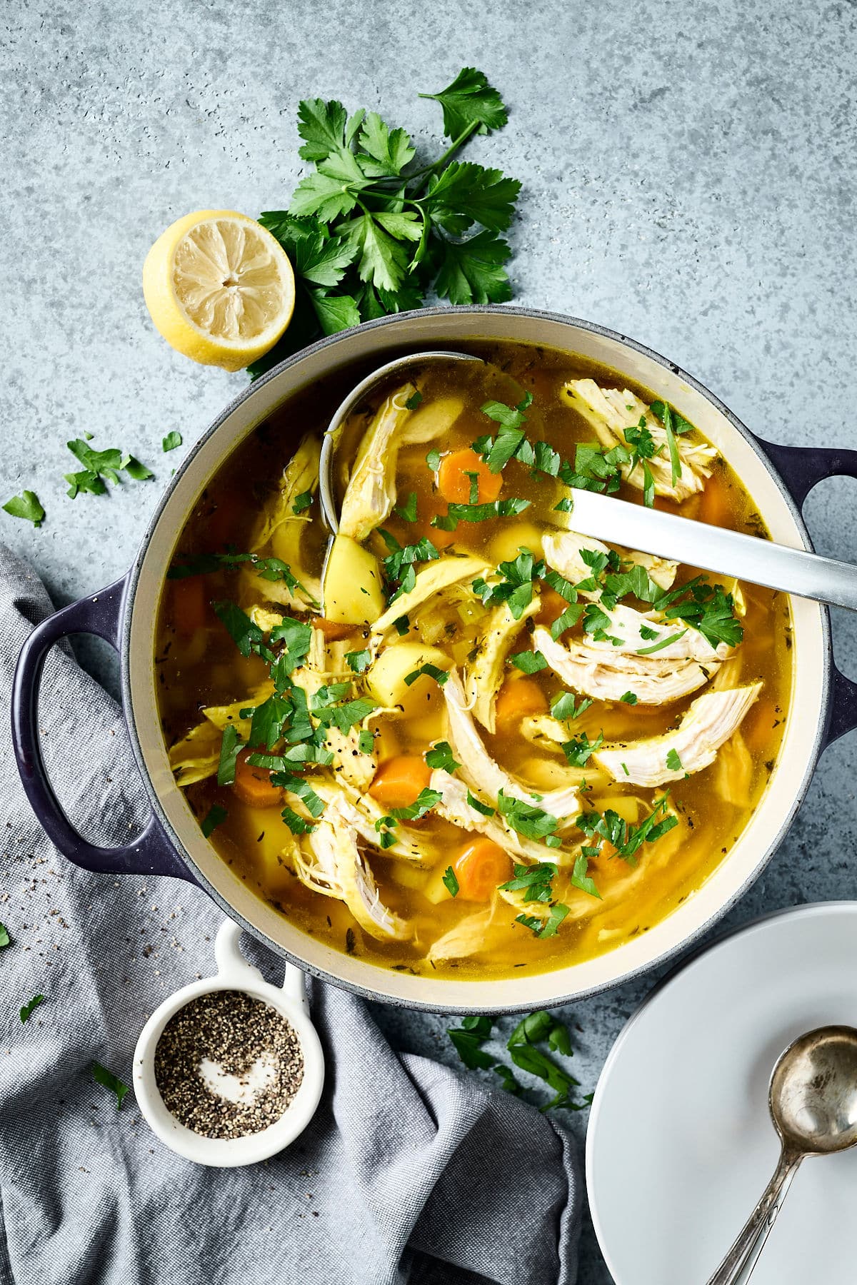 pcos friendly chicken soup in a large stock pot.