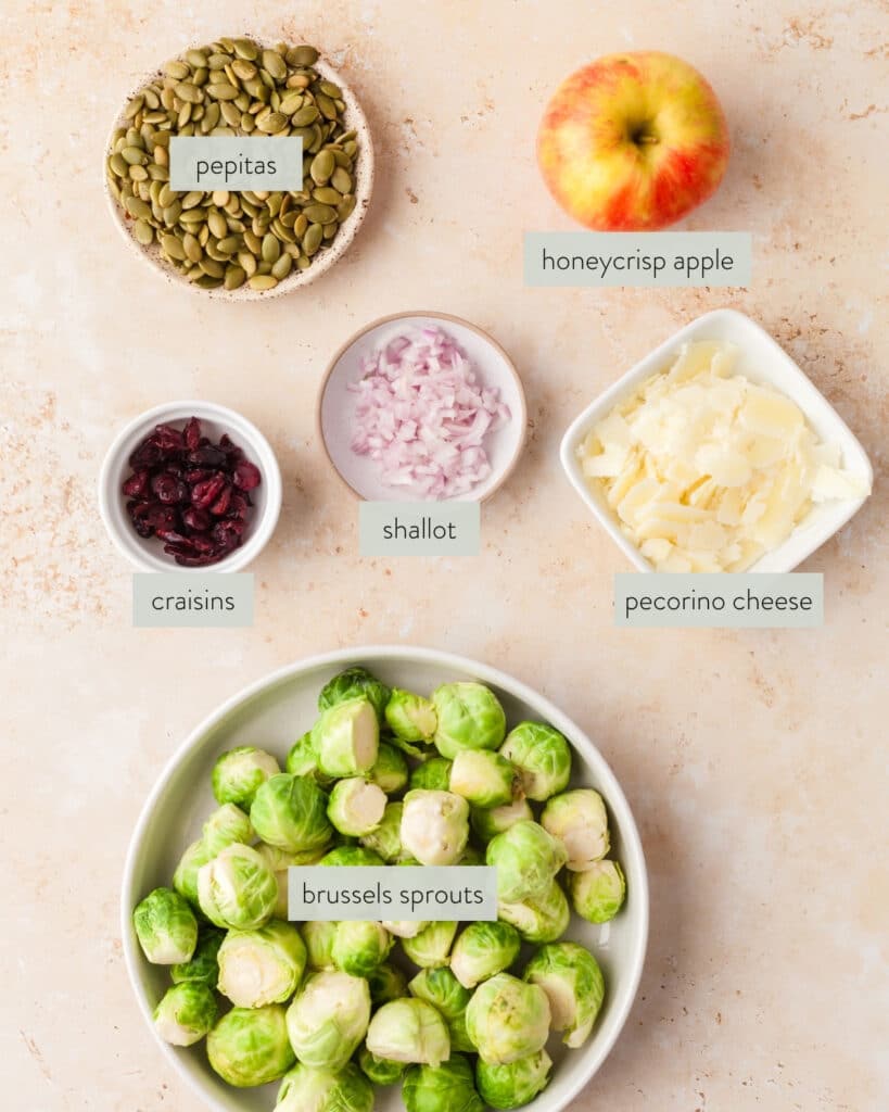 ingredients to make a shaved brussels sprouts salad.