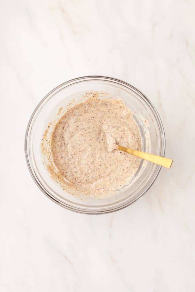 pcos friendly pancake batter in a large bowl.