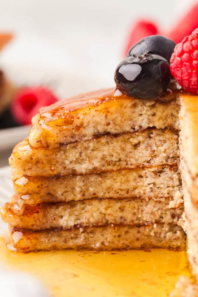 closeup of the inside of a cut open pcos pancake stack.