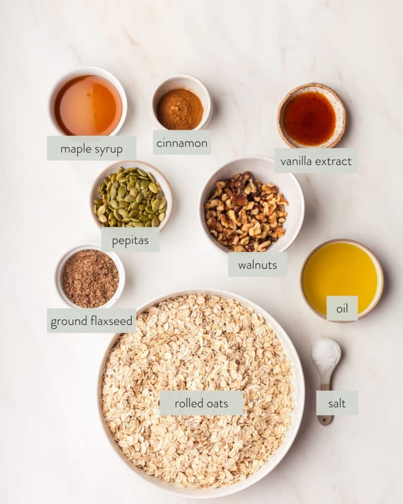 ingredients needed to make a pcos friendly granola recipe.