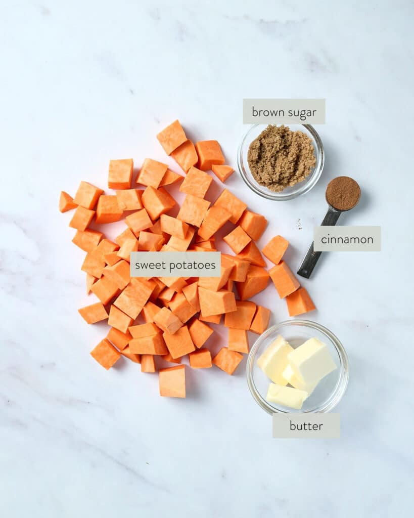 ingredients to make a pcos friendly sweet potato side dish.
