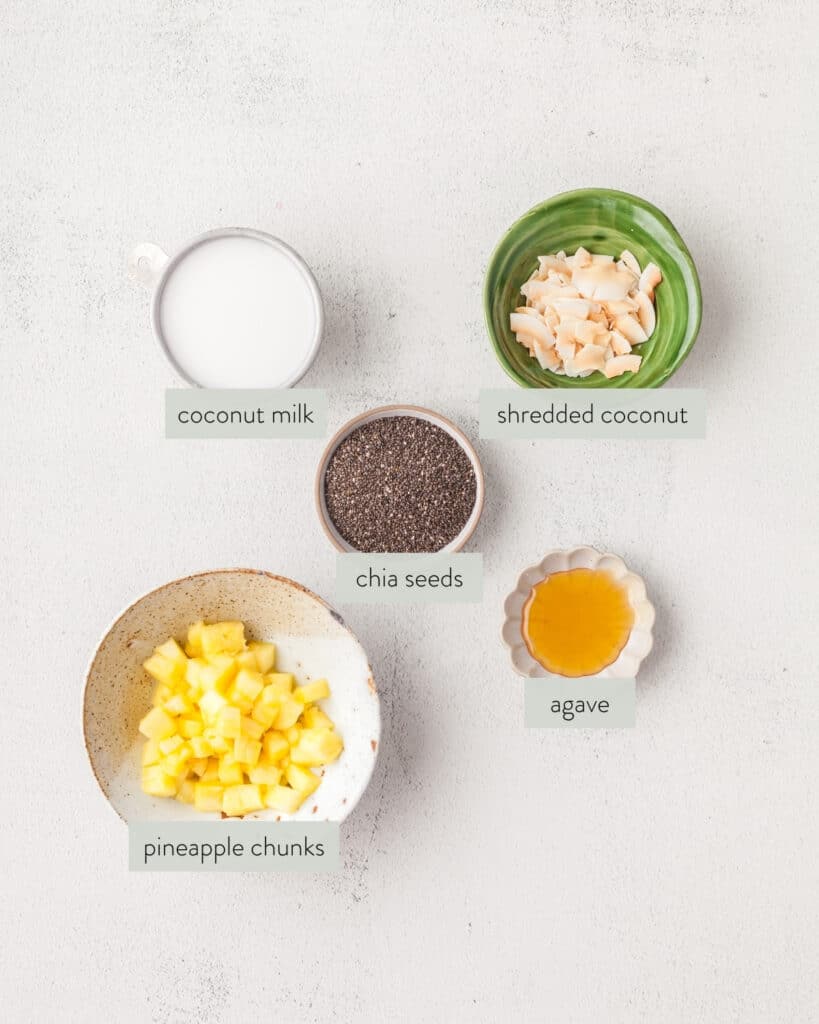 ingredients to make a pcos chia seed pudding.