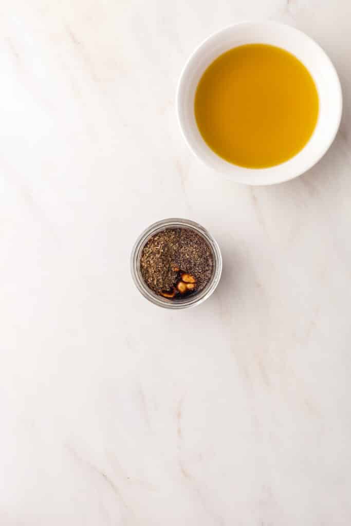 process shots of how to make a pcos friendly salad dressing.