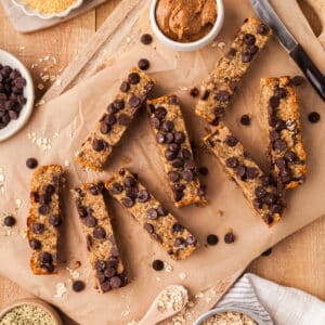 PCOS friendly granola bars cut up on parchment paper.