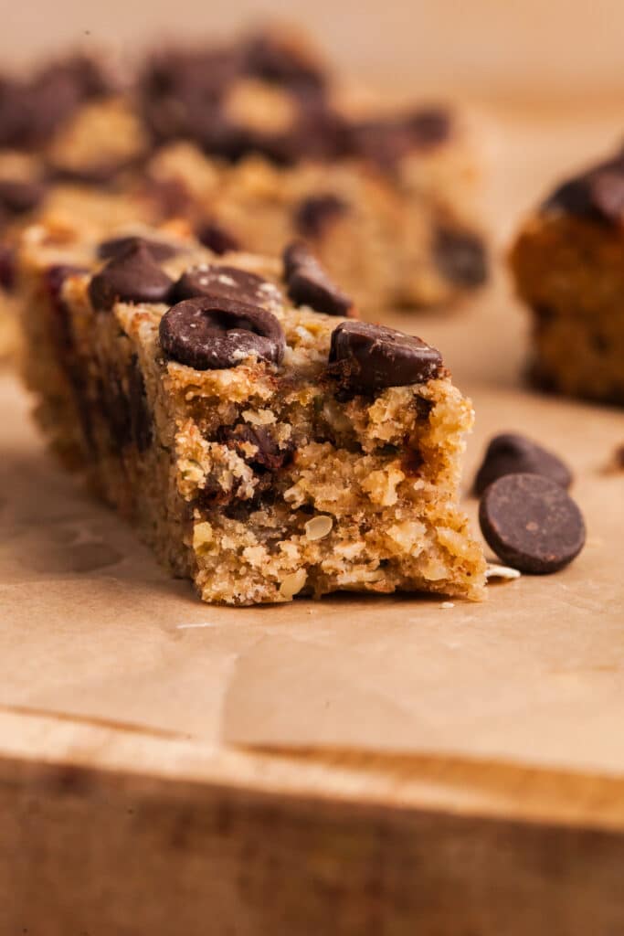 pcos granola bar with bite taken out of it.