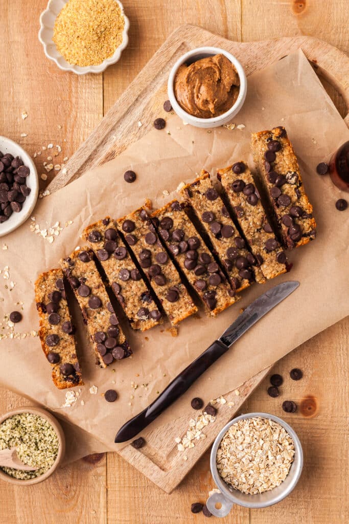 pcos friendly granola bars on parchment paper just cut.