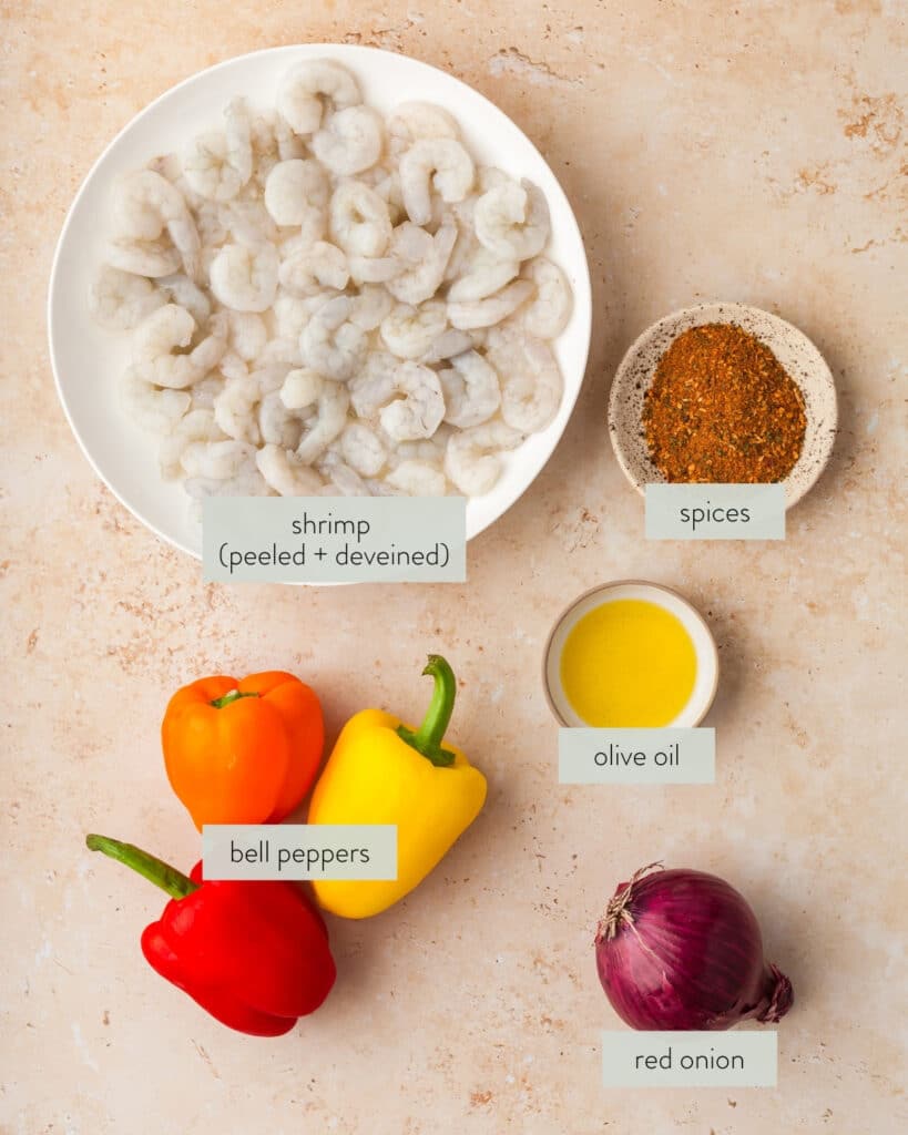 ingredients needed for shrimp fajitas sheet pan dinner.