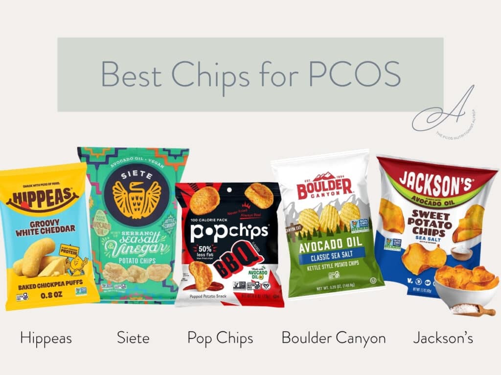 infographic on the best chip brands for pcos.