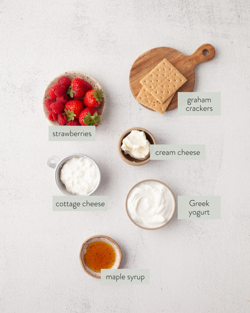ingredients needed to make a high protein cheesecake cup recipe.