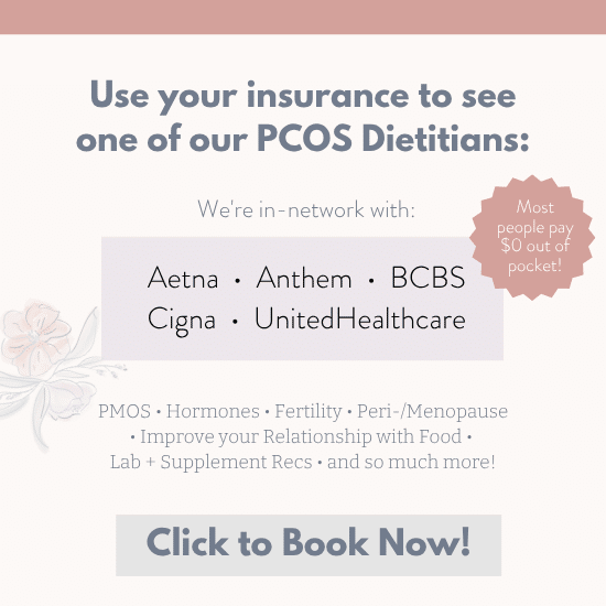 infographic on 1:1 PCOS Nutritionist Dietitian services.